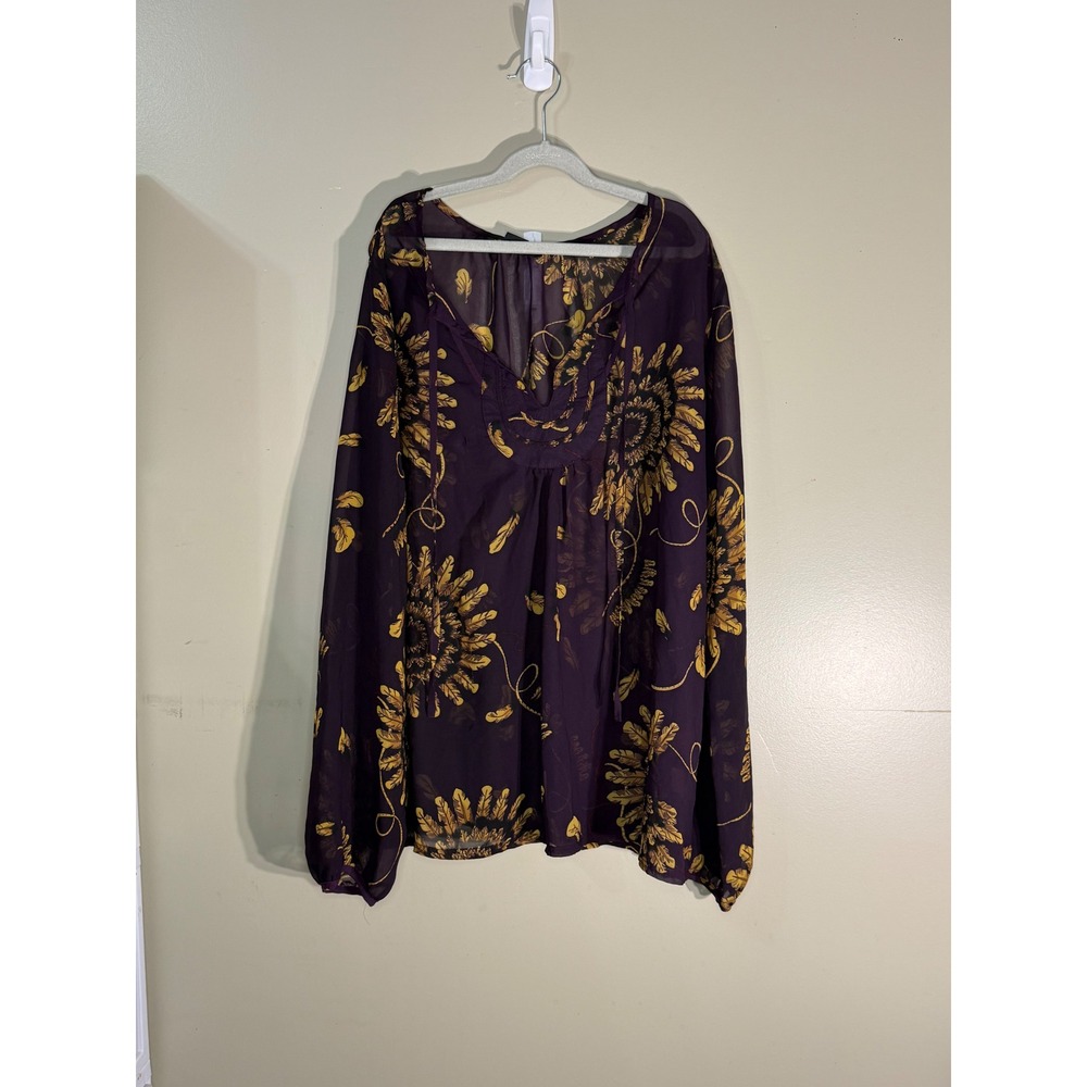 Tag Studio Purple Sunflower Print Sheer Peasant Blouse Top TG/XL 803252111